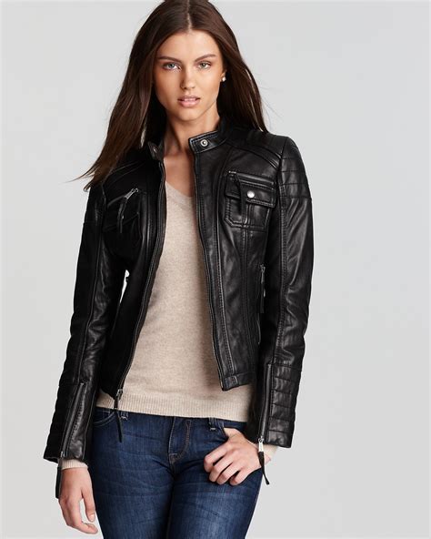 michael kors off white leather jacket|Michael Kors leather jacket women's.